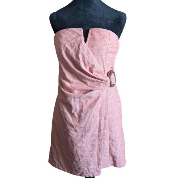 Line & Dot Linen Blend Strapless Mini Dress, Size M - Picture 1 of 8